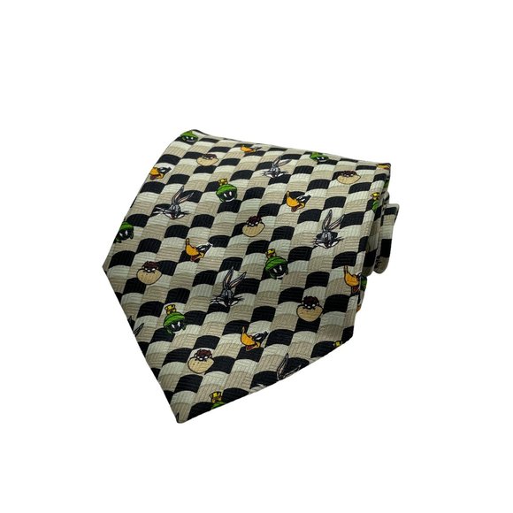 Warner Bros. Other - Looney Tunes White Black Tan Motif Polyester Classic Necktie Bugs Bunny Daffy